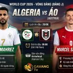Nhận định trận đấu Algeria vs Áo bảng J World Cup 2026, hình ảnh Riyad Mahrez và Marcel Sabitzer.